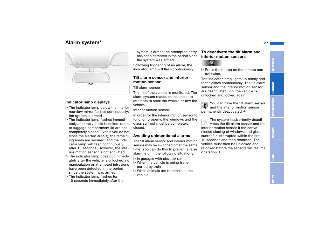 Alarm system | BMW 2006 bmw 325i User Manual | Page 37 / 174