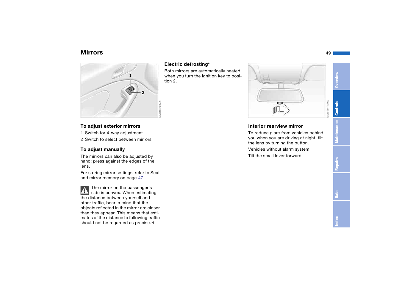 Mirrors | BMW 2006 bmw 325i User Manual | Page 49 / 174