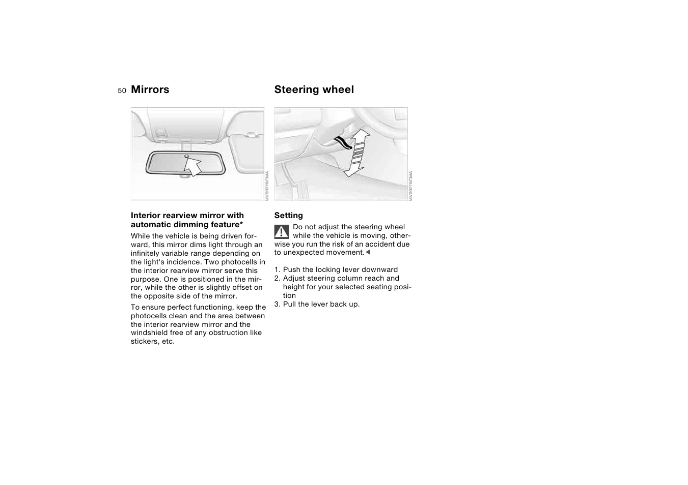 Steering wheel, Mirrors | BMW 2006 bmw 325i User Manual | Page 50 / 174