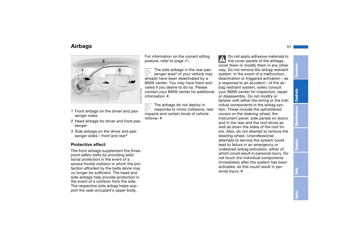 Passenger safety systems, Airbags | BMW 2006 bmw 325i User Manual | Page 51 / 174