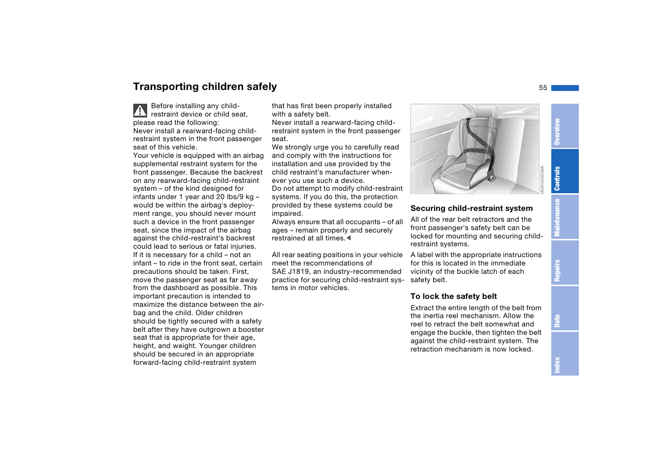 Transporting children safely | BMW 2006 bmw 325i User Manual | Page 55 / 174