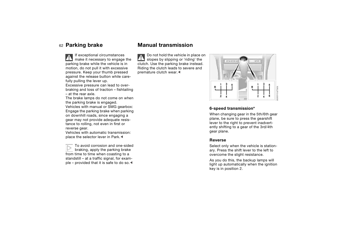 Manual transmission, Parking brake | BMW 2006 bmw 325i User Manual | Page 62 / 174