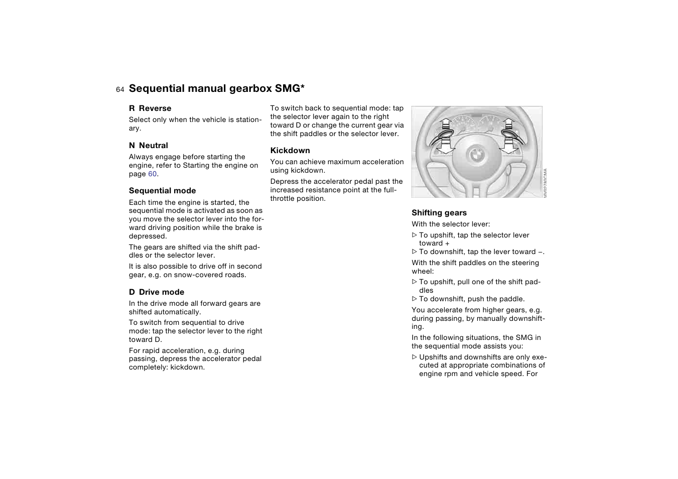 Sequential manual gearbox smg | BMW 2006 bmw 325i User Manual | Page 64 / 174