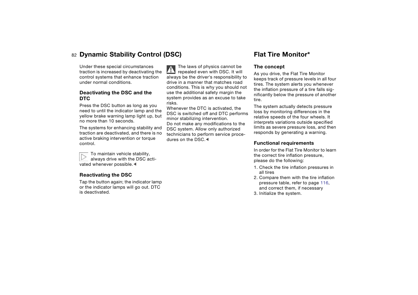 Flat tire monitor, Dynamic stability control (dsc) | BMW 2006 bmw 325i User Manual | Page 82 / 174