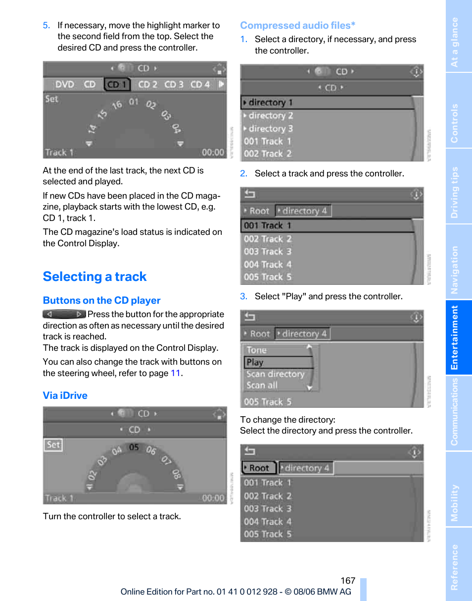 Selecting a track | BMW 2007 bmw 328i User Manual | Page 169 / 268