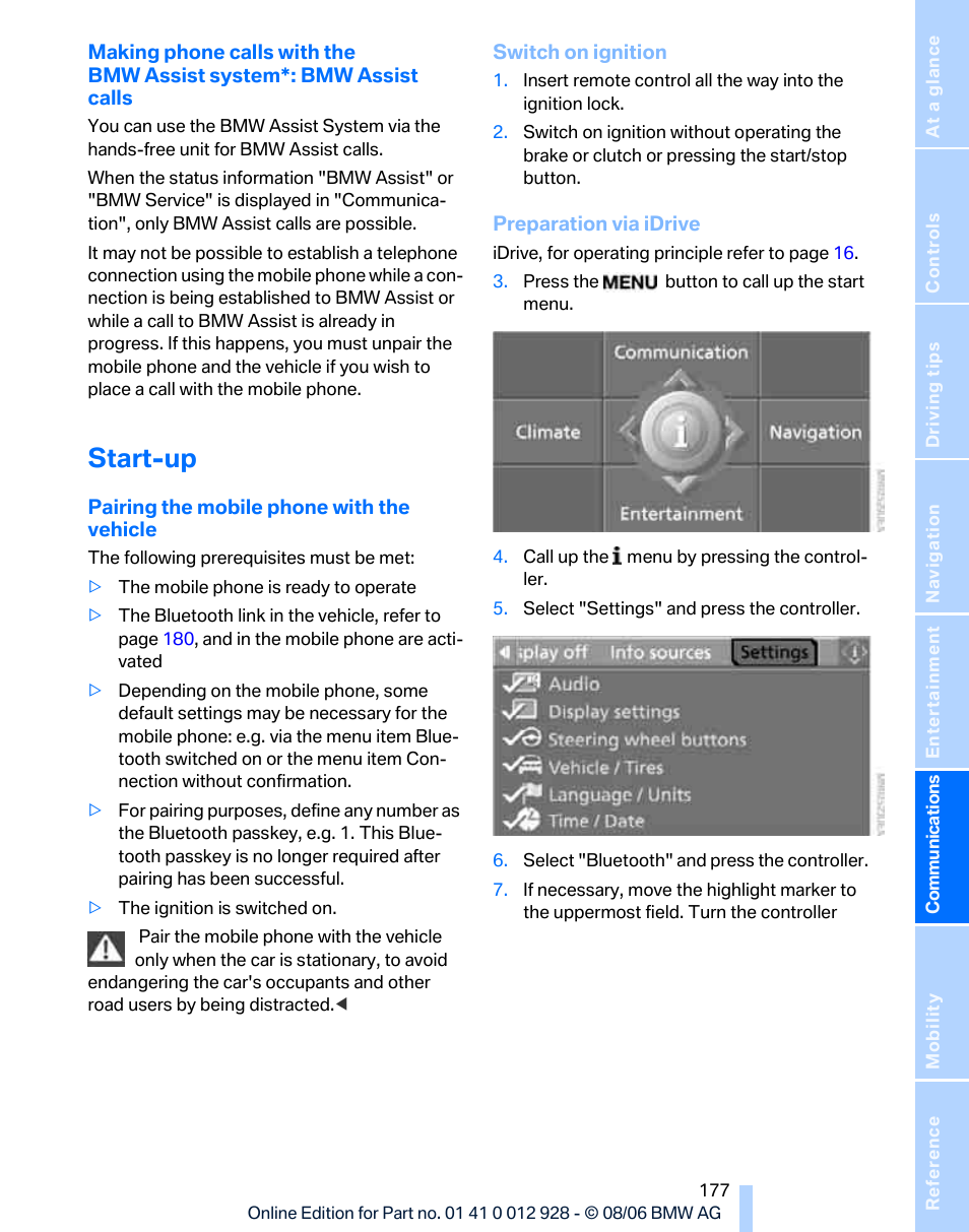 Start-up | BMW 2007 bmw 328i User Manual | Page 179 / 268