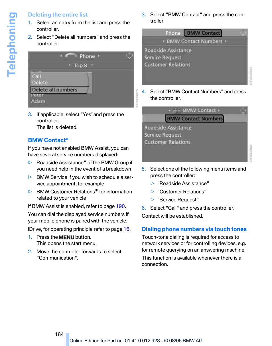 Telephoning | BMW 2007 bmw 328i User Manual | Page 186 / 268