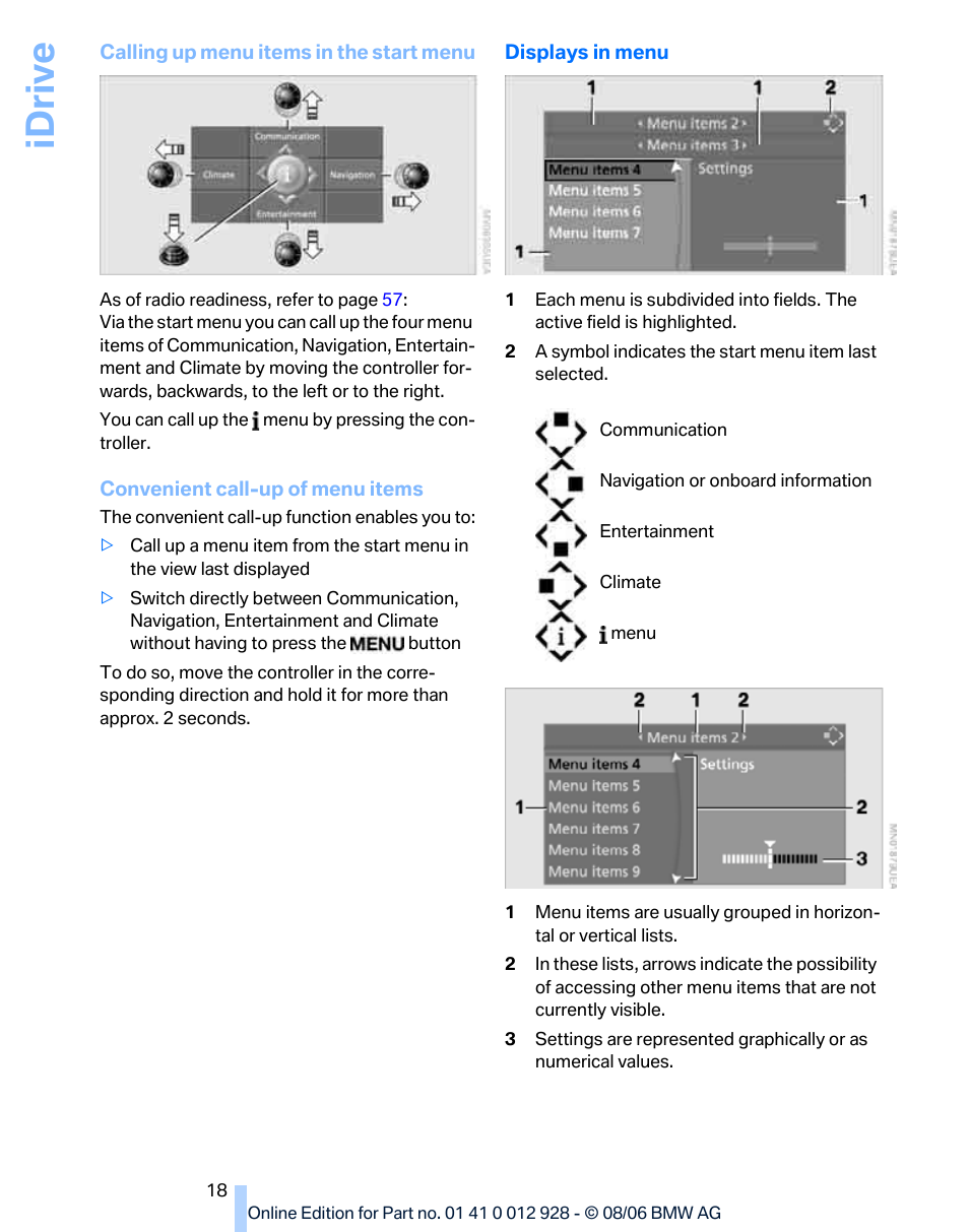 Idrive | BMW 2007 bmw 328i User Manual | Page 20 / 268