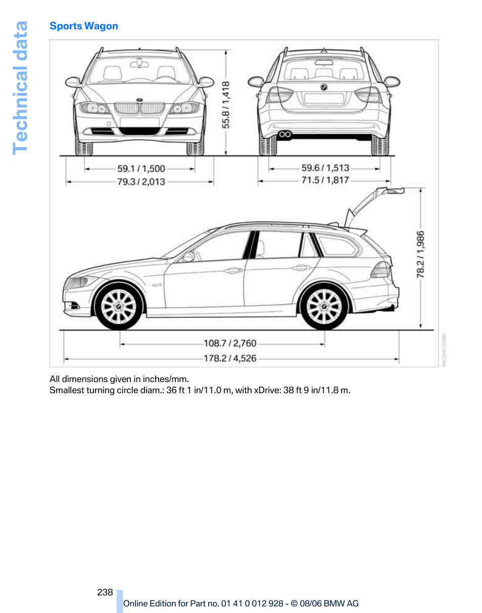 Technical data | BMW 2007 bmw 328i User Manual | Page 240 / 268