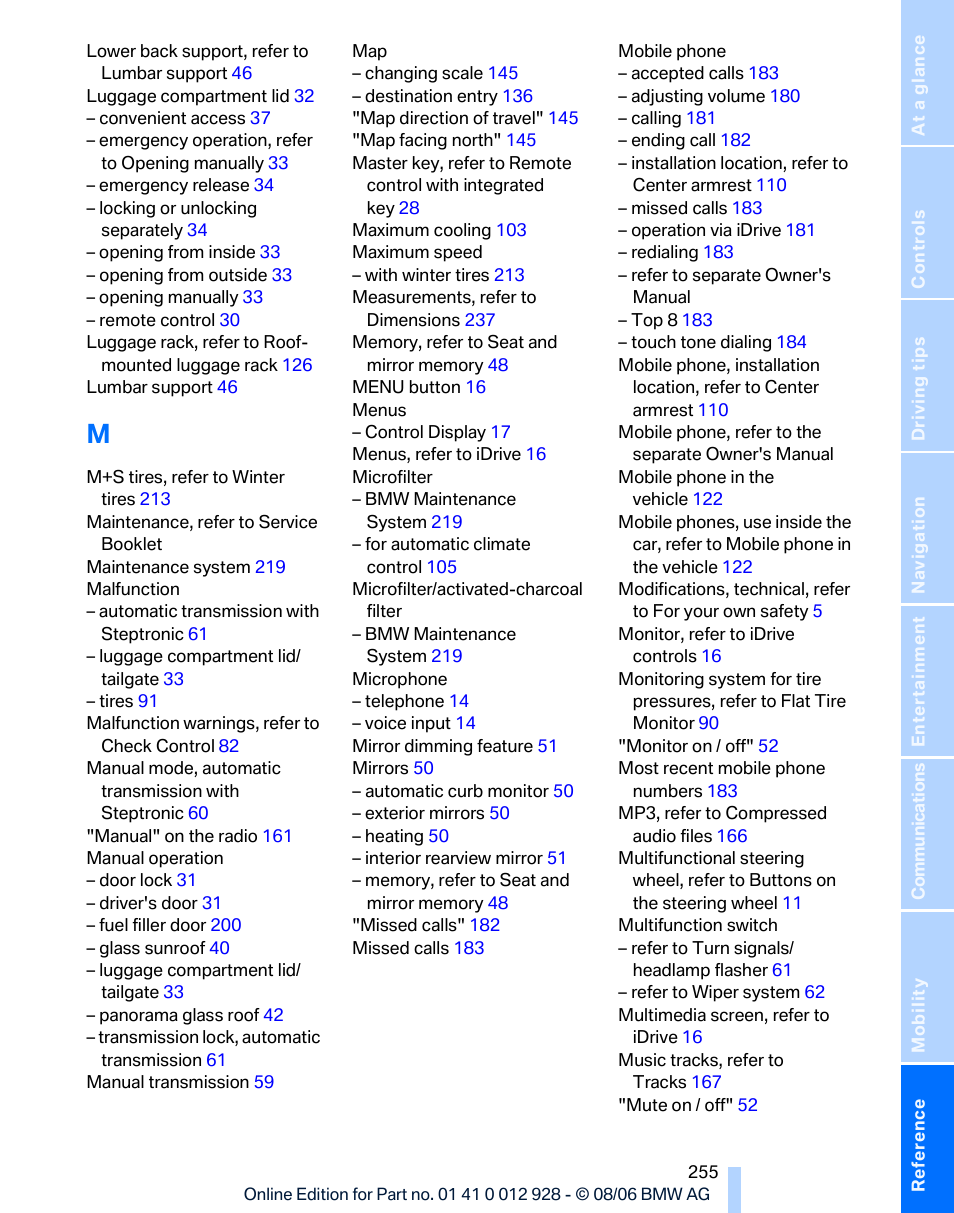 BMW 2007 bmw 328i User Manual | Page 257 / 268