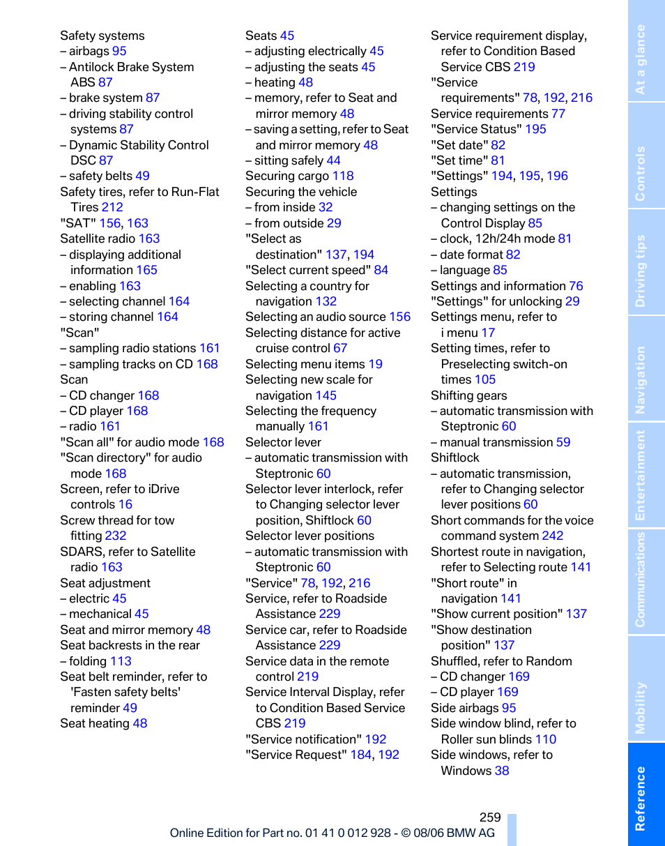 BMW 2007 bmw 328i User Manual | Page 261 / 268