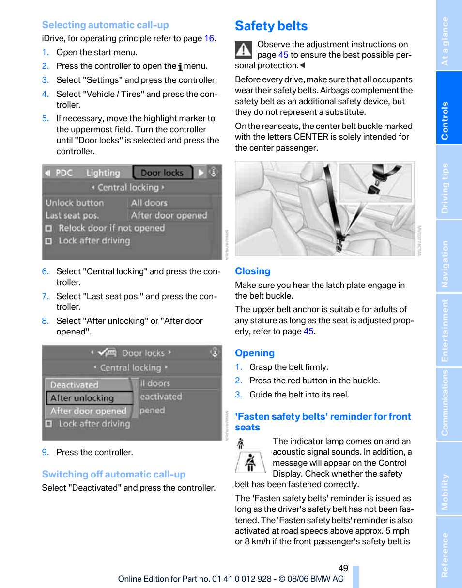 Safety belts | BMW 2007 bmw 328i User Manual | Page 51 / 268