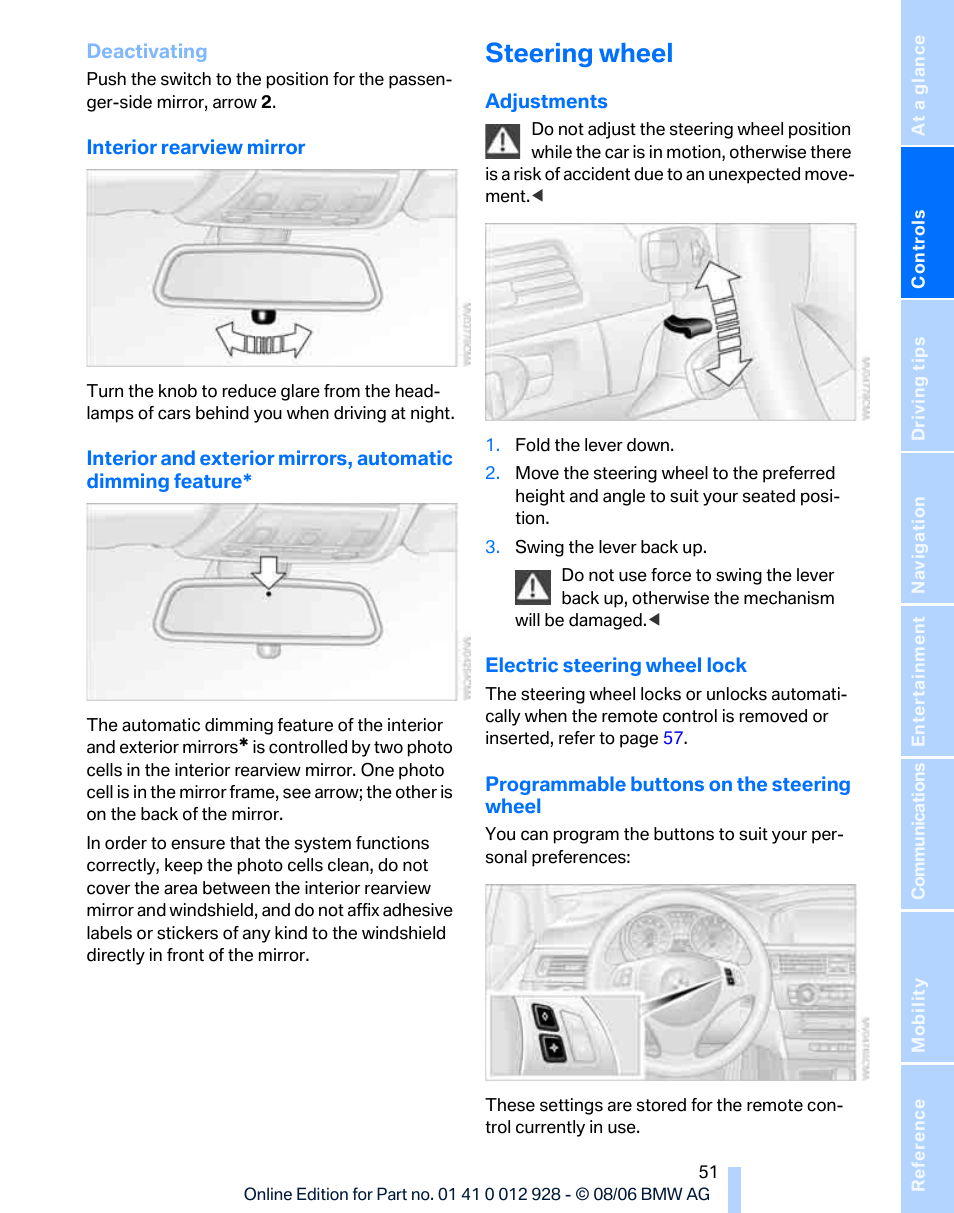 Steering wheel | BMW 2007 bmw 328i User Manual | Page 53 / 268