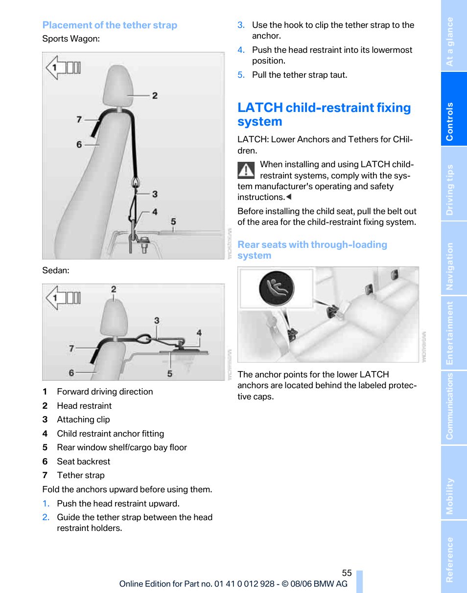 Latch child-restraint fixing system | BMW 2007 bmw 328i User Manual | Page 57 / 268