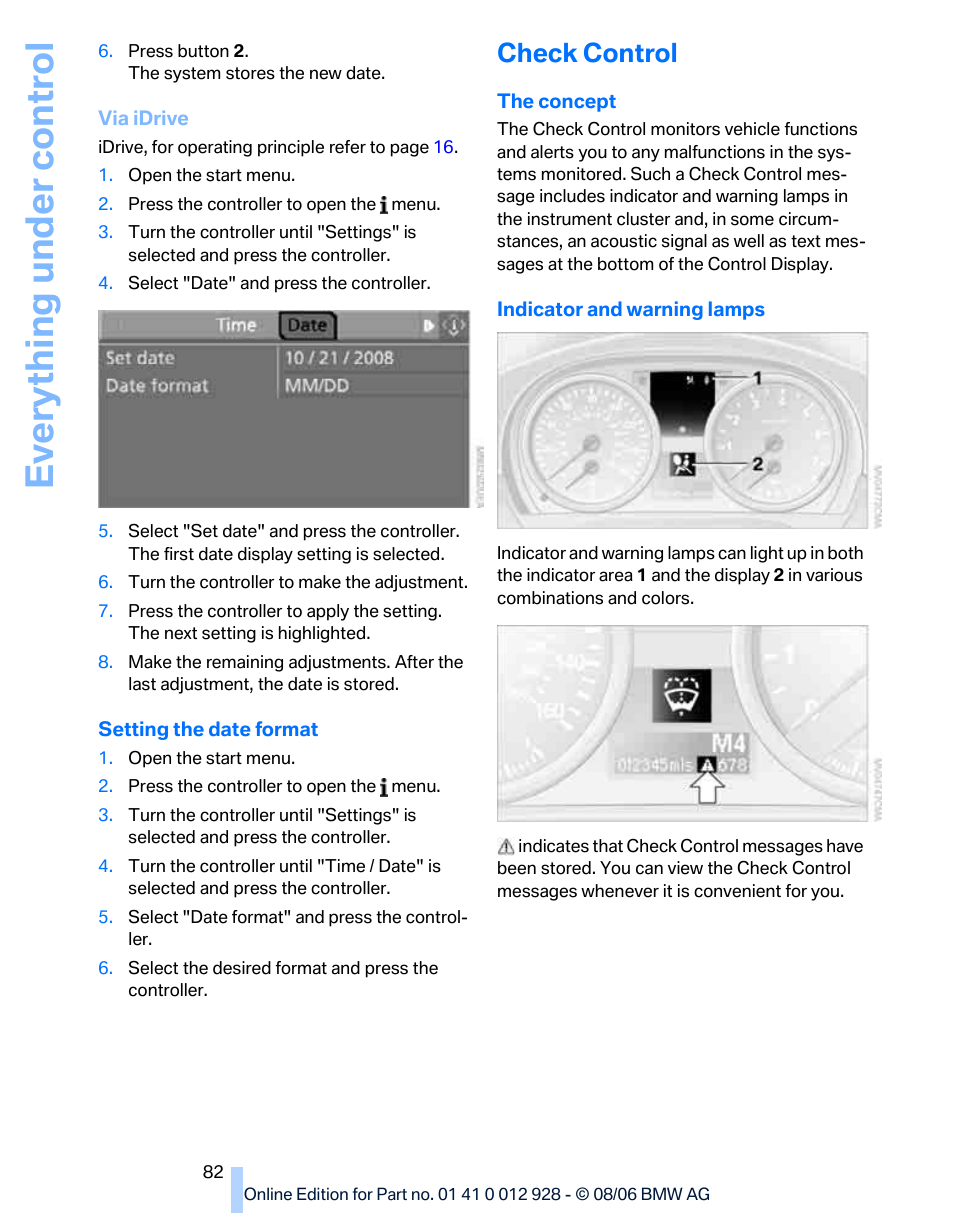 Check control, Eve ryth ing un de r co nt rol | BMW 2007 bmw 328i User Manual | Page 84 / 268