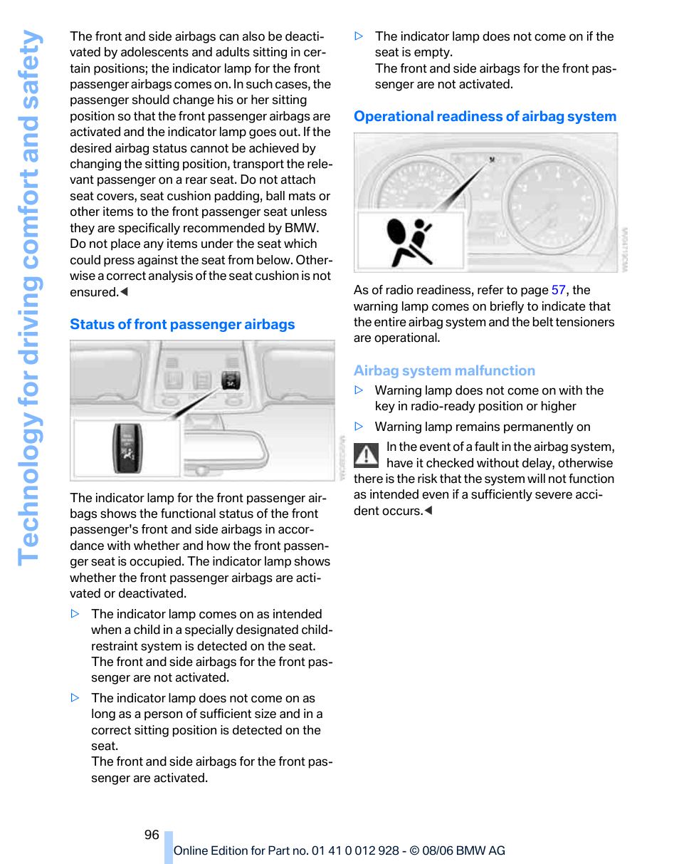 Te chnology for driving comfort and safe ty | BMW 2007 bmw 328i User Manual | Page 98 / 268