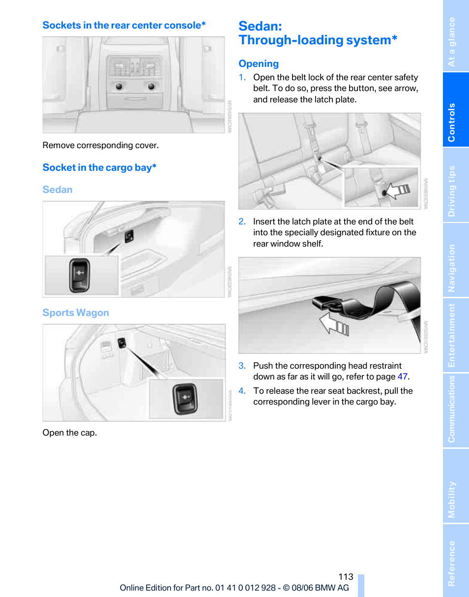 Sedan: through-loading system | BMW 2007 bmw 328i User Manual | Page 115 / 268