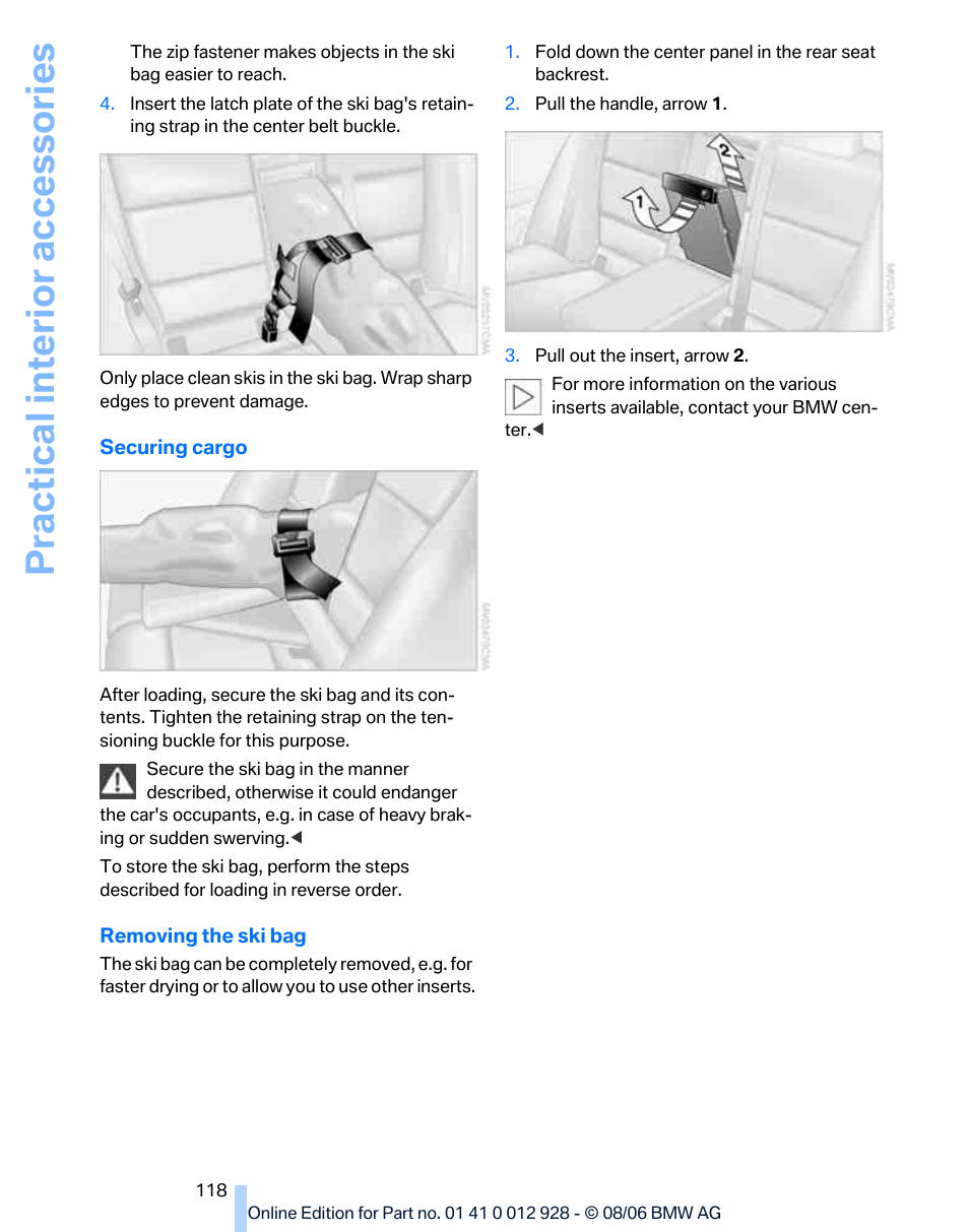 Practical interior accessories | BMW 2007 bmw 328i User Manual | Page 120 / 268