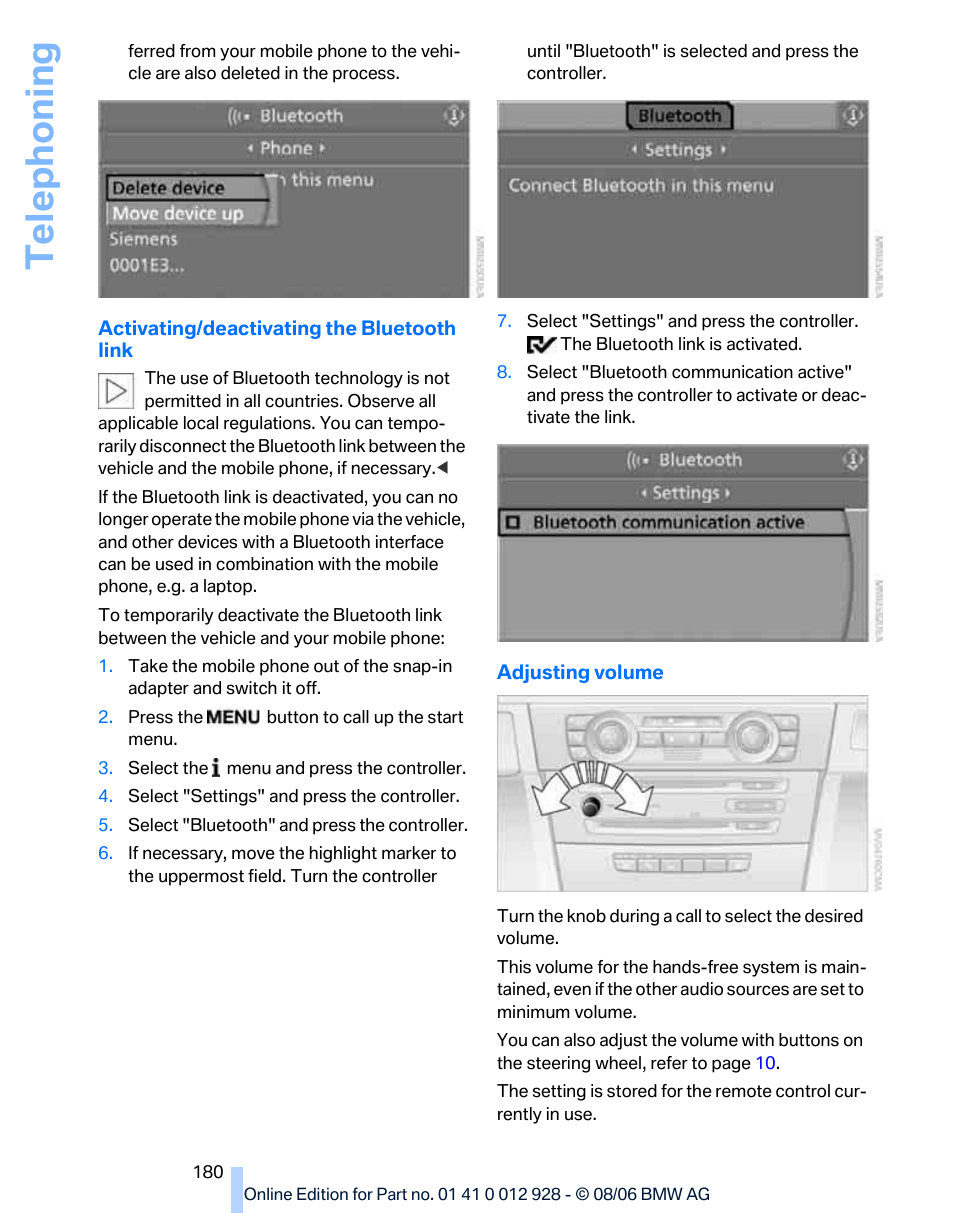 Telephoning | BMW 2007 bmw 328i User Manual | Page 182 / 268