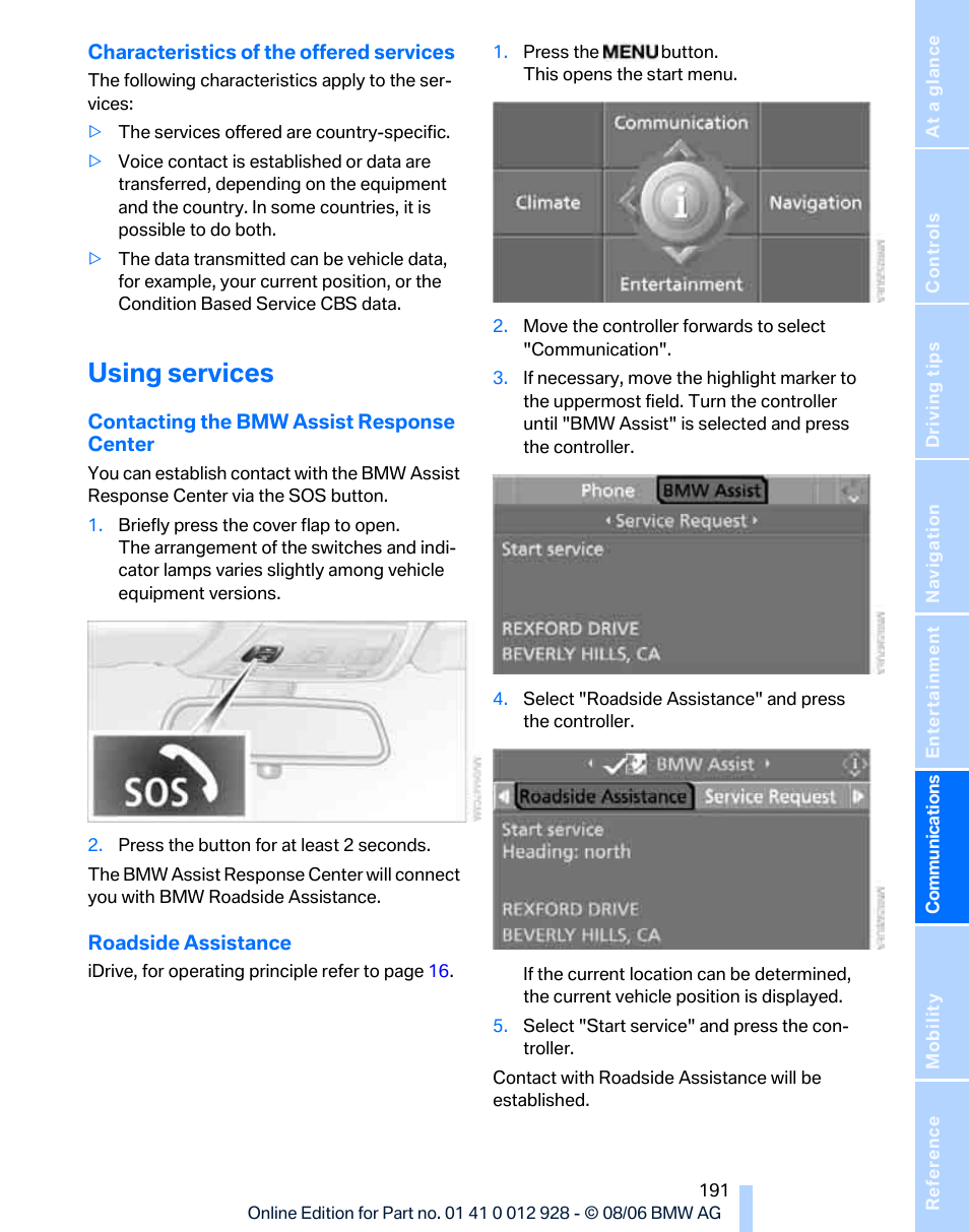 Using services | BMW 2007 bmw 328i User Manual | Page 193 / 268