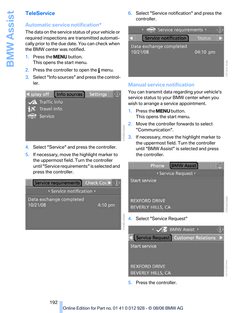 Bmw assis t | BMW 2007 bmw 328i User Manual | Page 194 / 268