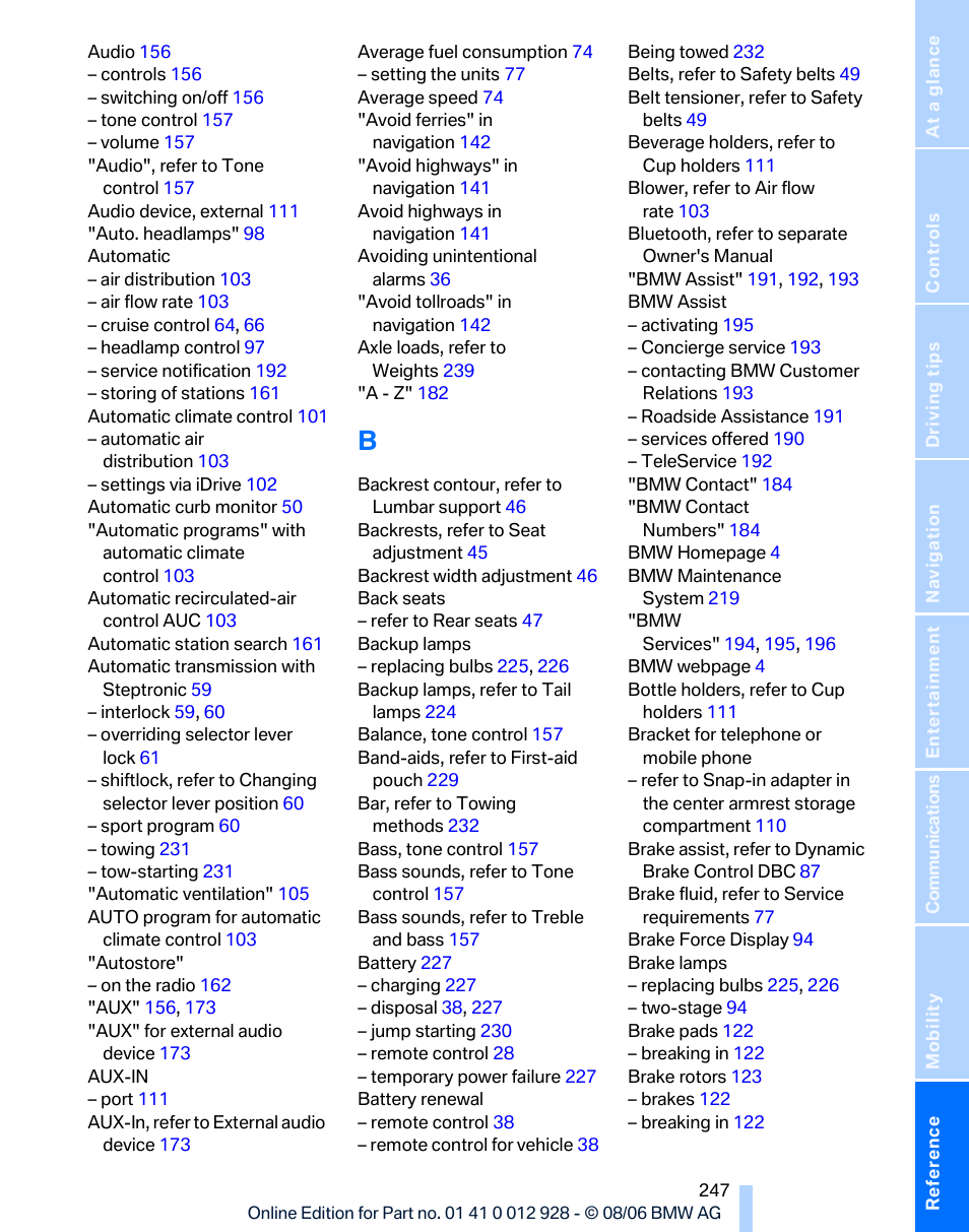 BMW 2007 bmw 328i User Manual | Page 249 / 268