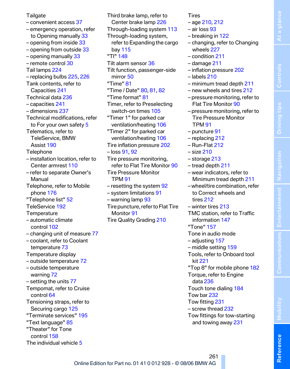 BMW 2007 bmw 328i User Manual | Page 263 / 268