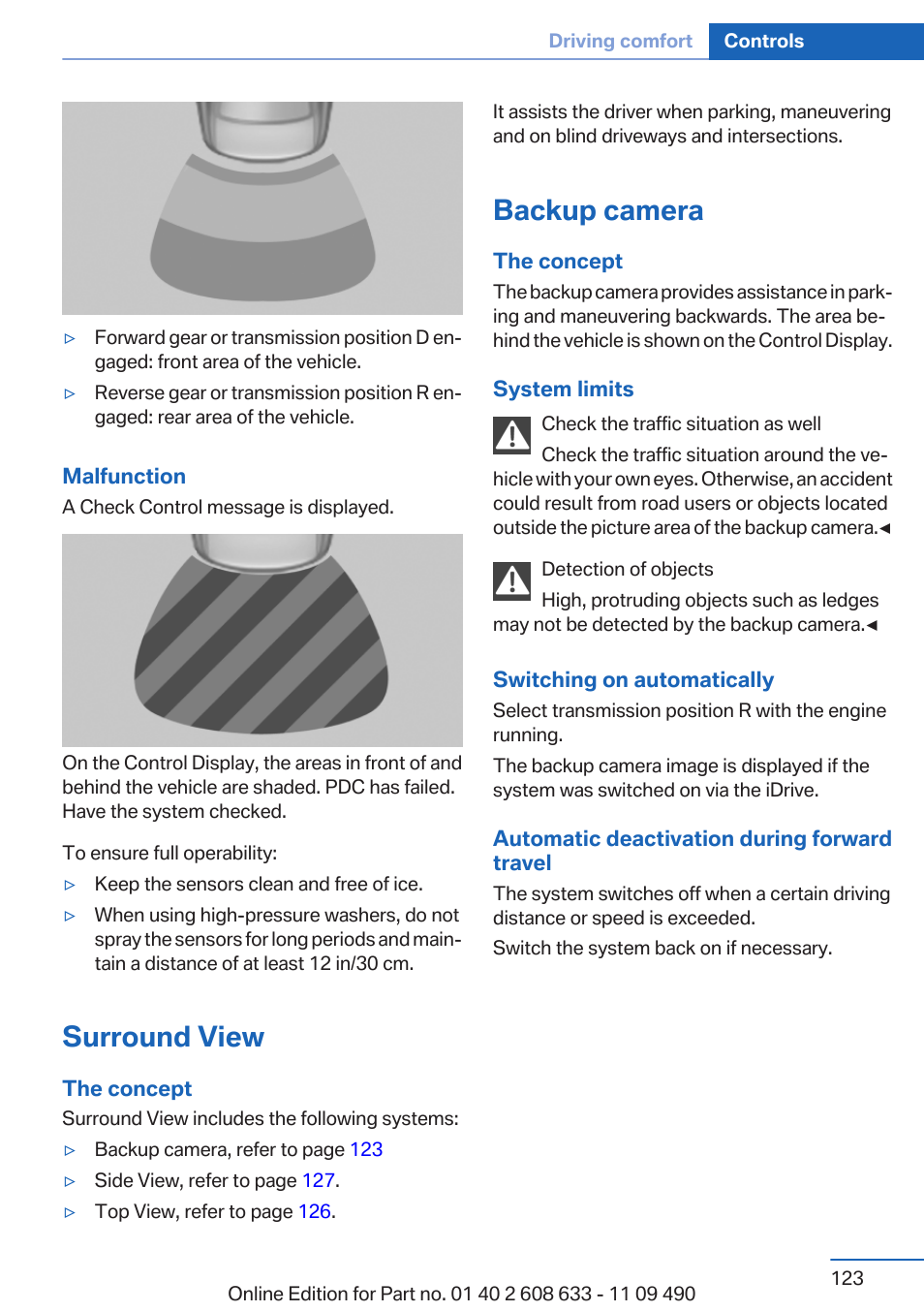 Surround view, Backup camera | BMW 2007 bmw 328i User Manual | Page 123 / 325