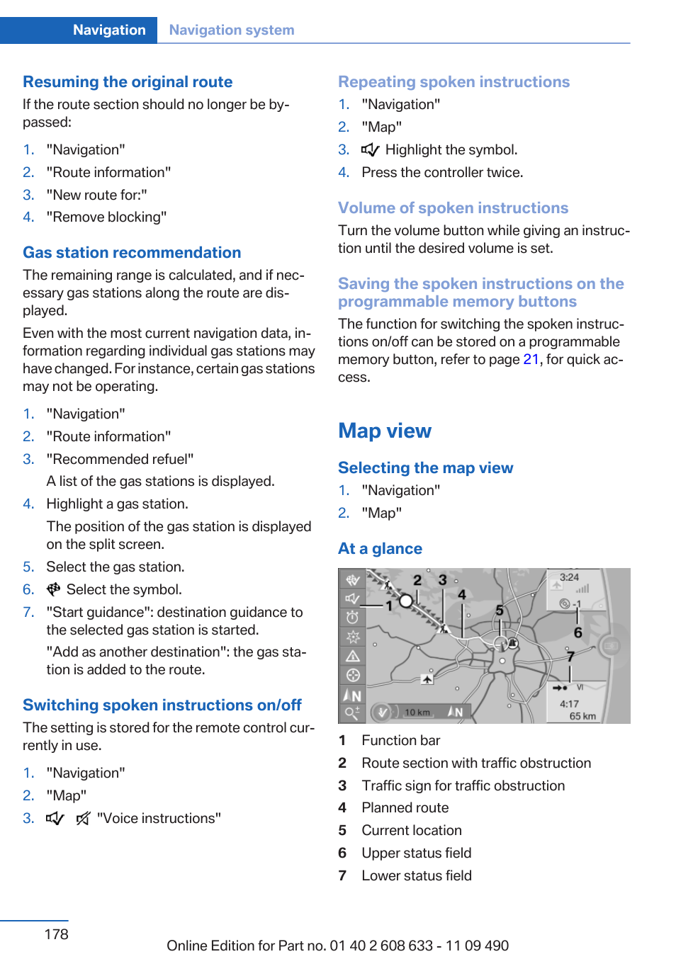 Map view | BMW 2007 bmw 328i User Manual | Page 178 / 325