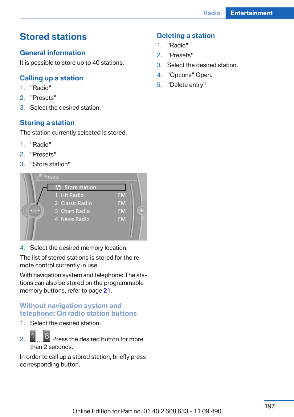 Stored stations | BMW 2007 bmw 328i User Manual | Page 197 / 325