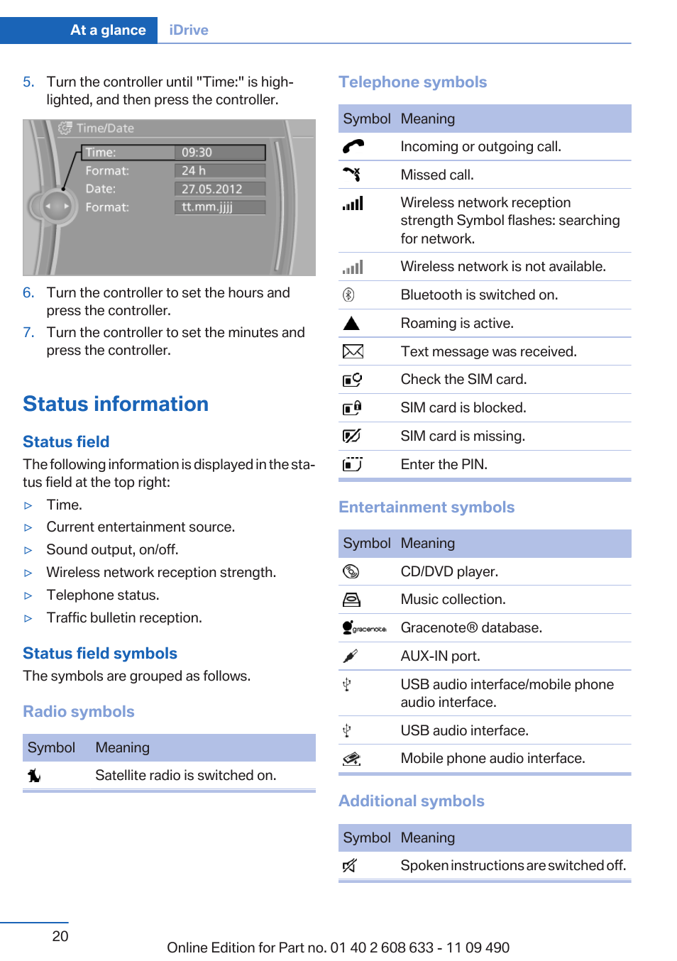 Status information | BMW 2007 bmw 328i User Manual | Page 20 / 325