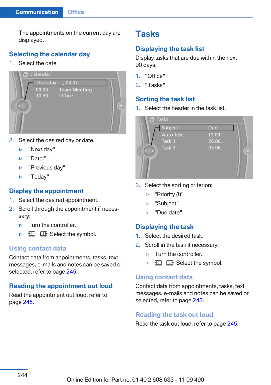 Tasks | BMW 2007 bmw 328i User Manual | Page 244 / 325