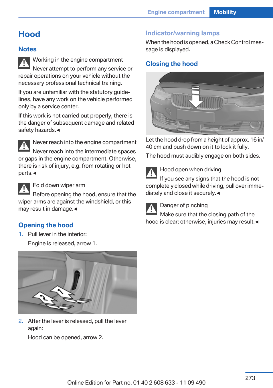 Hood | BMW 2007 bmw 328i User Manual | Page 273 / 325