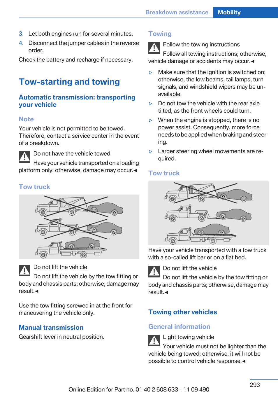 Tow-starting and towing | BMW 2007 bmw 328i User Manual | Page 293 / 325