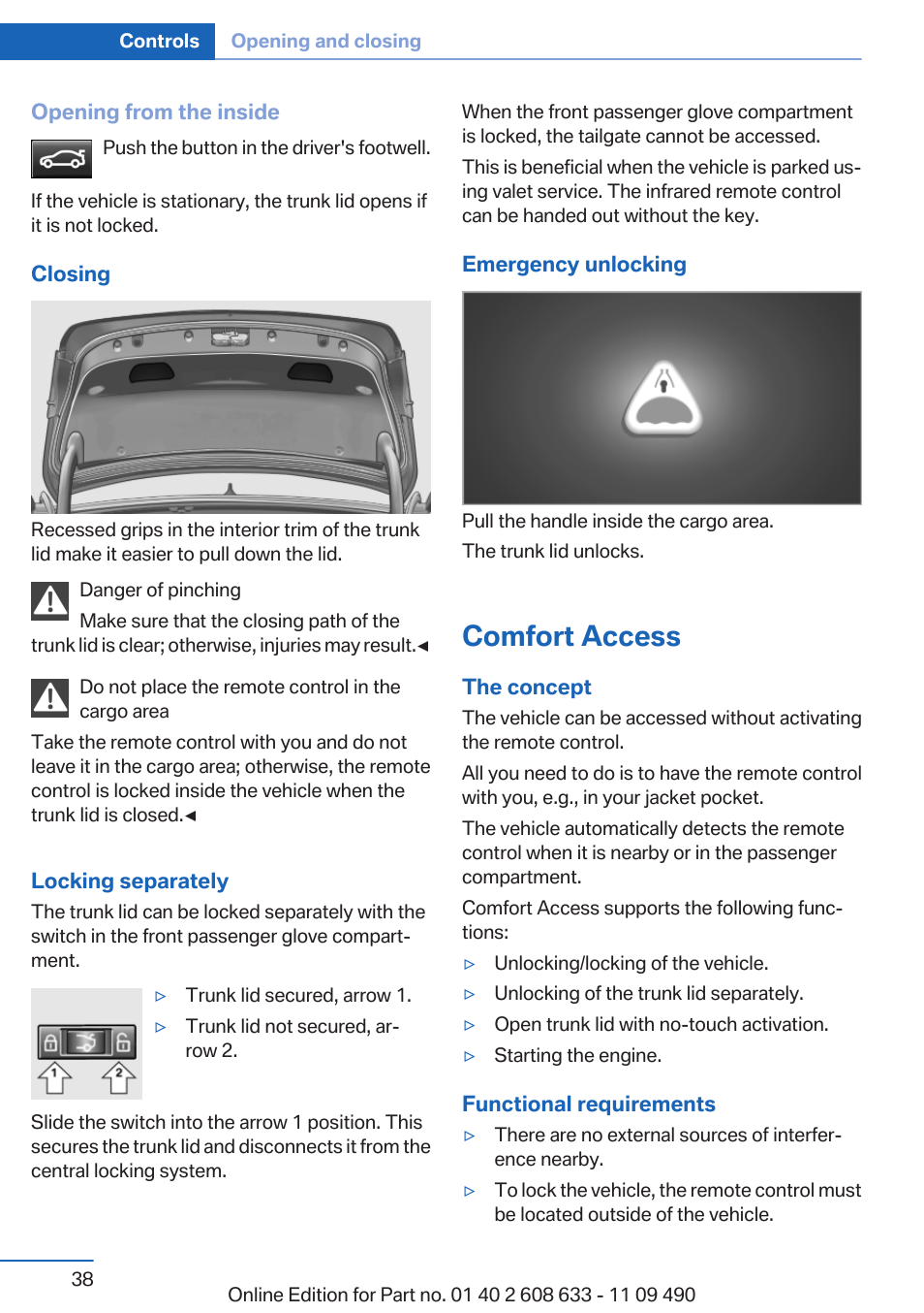 Comfort access | BMW 2007 bmw 328i User Manual | Page 38 / 325