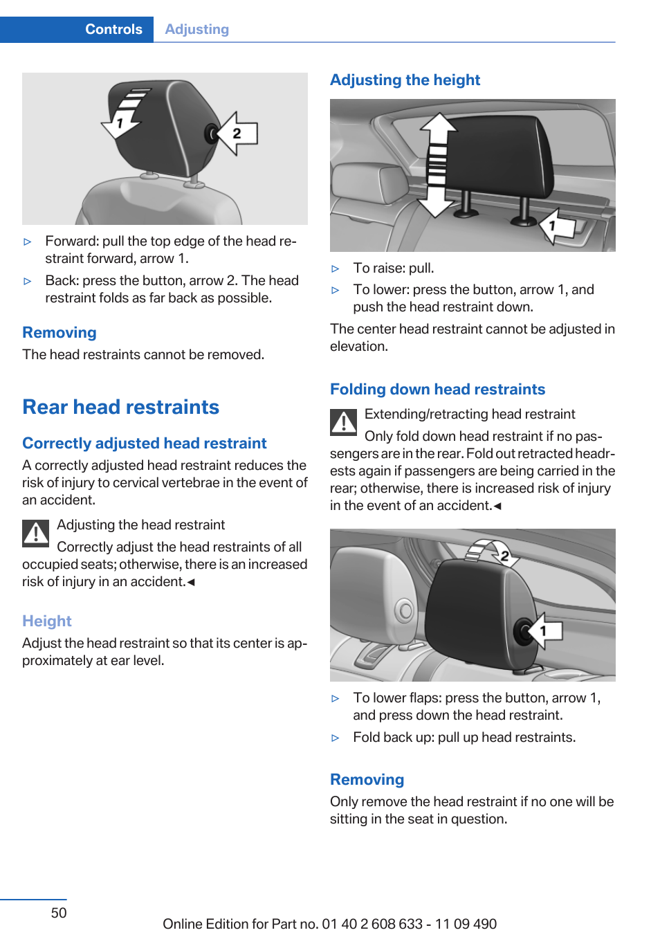 Rear head restraints | BMW 2007 bmw 328i User Manual | Page 50 / 325