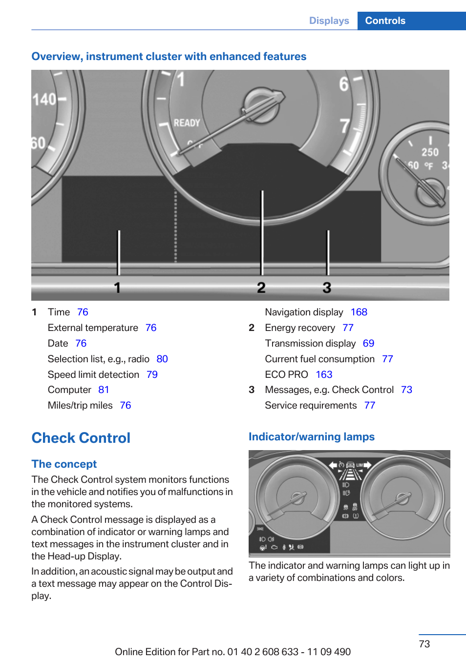 Check control, Indicator/warning lamps | BMW 2007 bmw 328i User Manual | Page 73 / 325