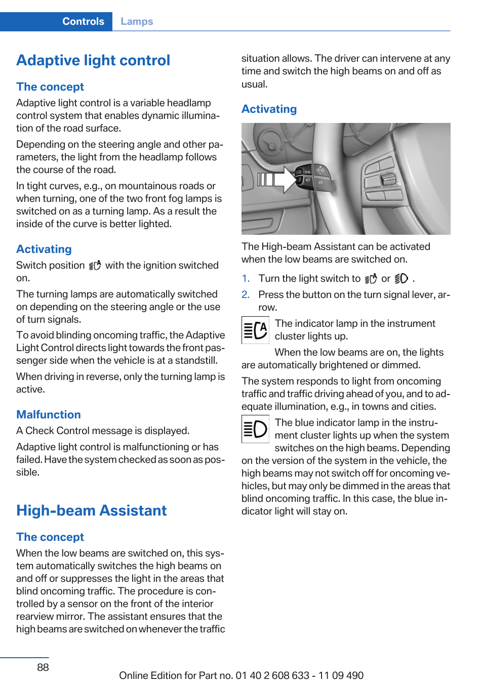 Adaptive light control, High-beam assistant | BMW 2007 bmw 328i User Manual | Page 88 / 325