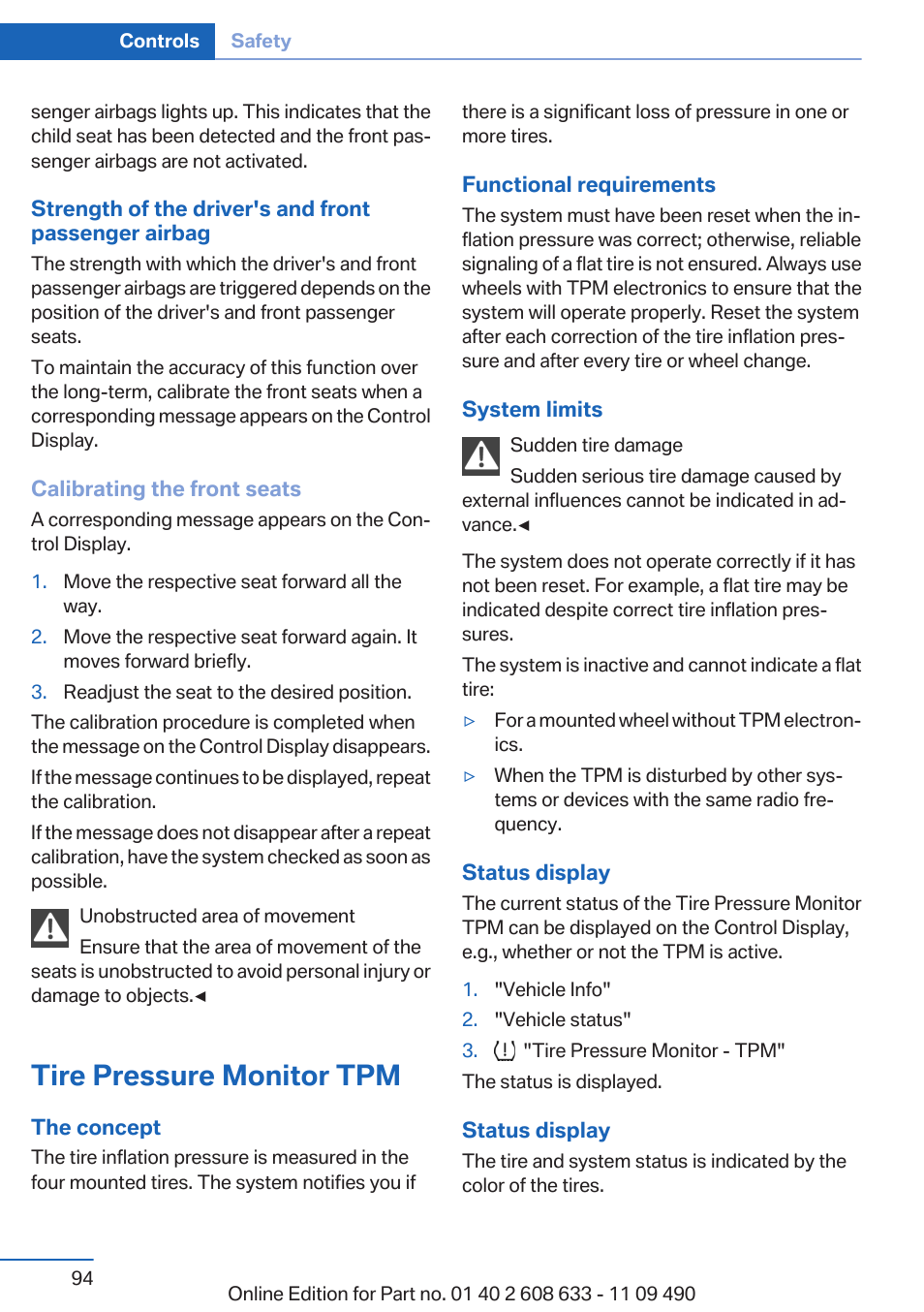 Tire pressure monitor tpm | BMW 2007 bmw 328i User Manual | Page 94 / 325