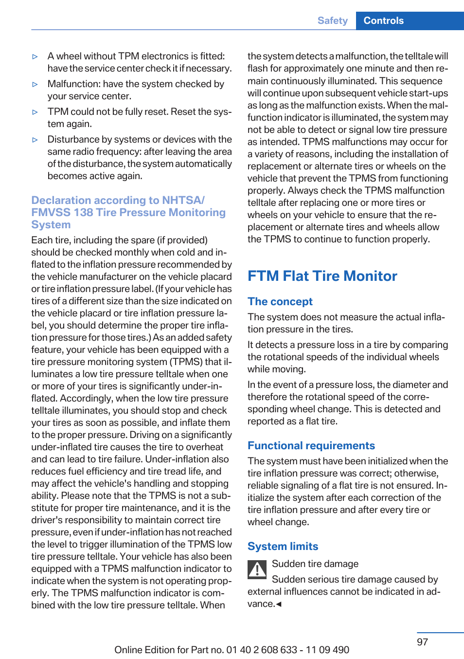 Ftm flat tire monitor | BMW 2007 bmw 328i User Manual | Page 97 / 325