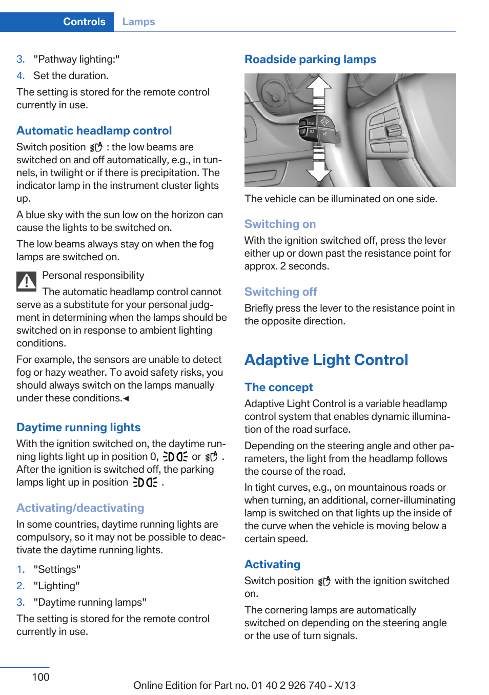 Adaptive light control | BMW X5 User Manual | Page 100 / 265