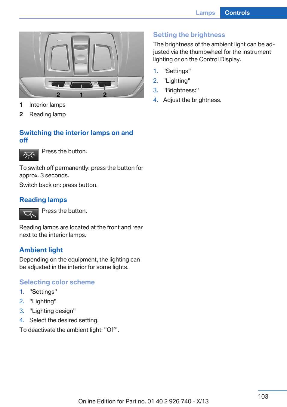 Interior lamps | BMW X5 User Manual | Page 103 / 265