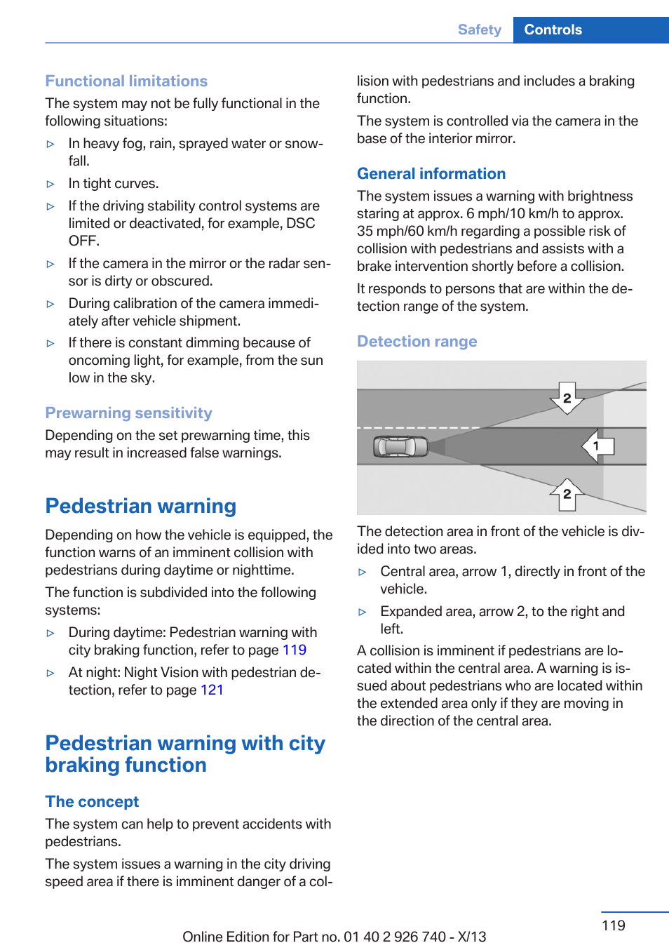 Pedestrian warning, Pedestrian warning with city braking function | BMW X5 User Manual | Page 119 / 265