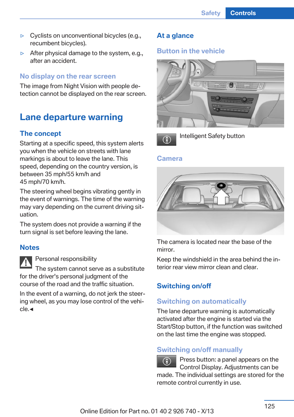 Lane departure warning | BMW X5 User Manual | Page 125 / 265