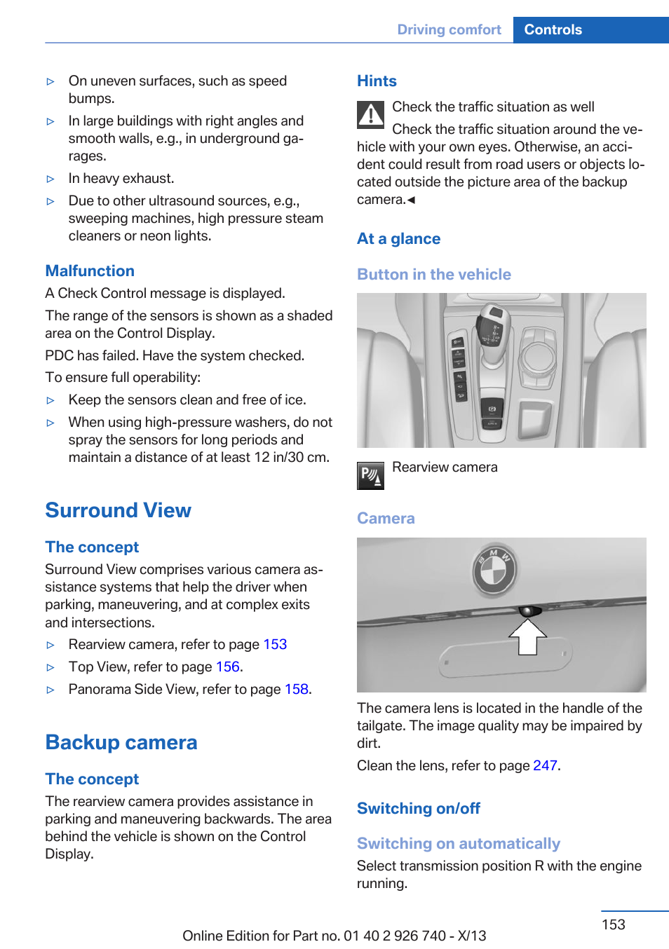 Surround view, Backup camera, Rearview camera | BMW X5 User Manual | Page 153 / 265