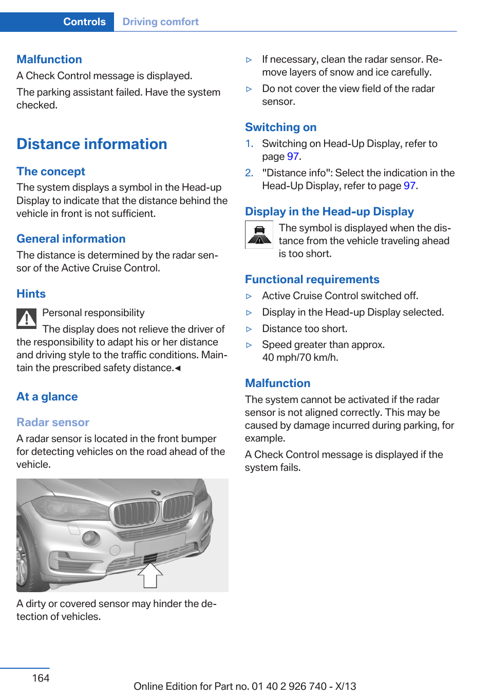Distance information | BMW X5 User Manual | Page 164 / 265