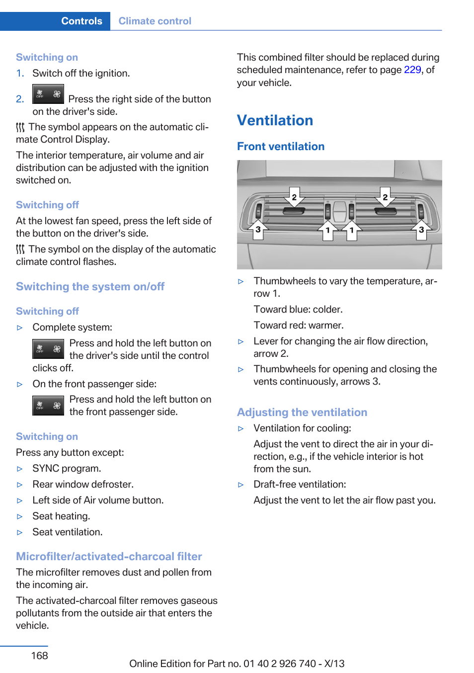 Ventilation | BMW X5 User Manual | Page 168 / 265