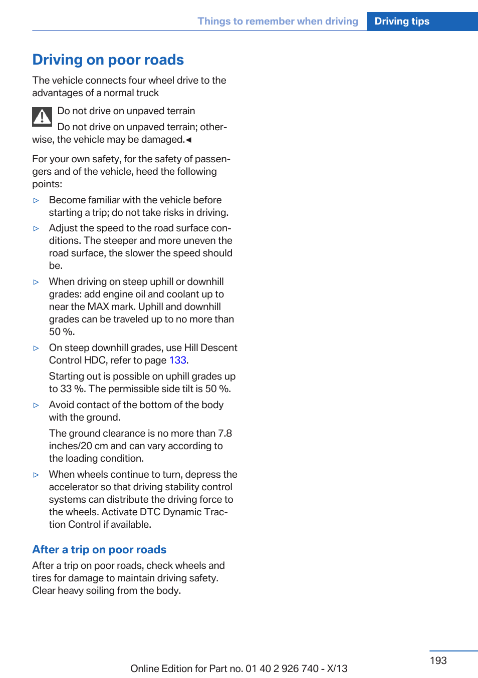 Driving on poor roads | BMW X5 User Manual | Page 193 / 265