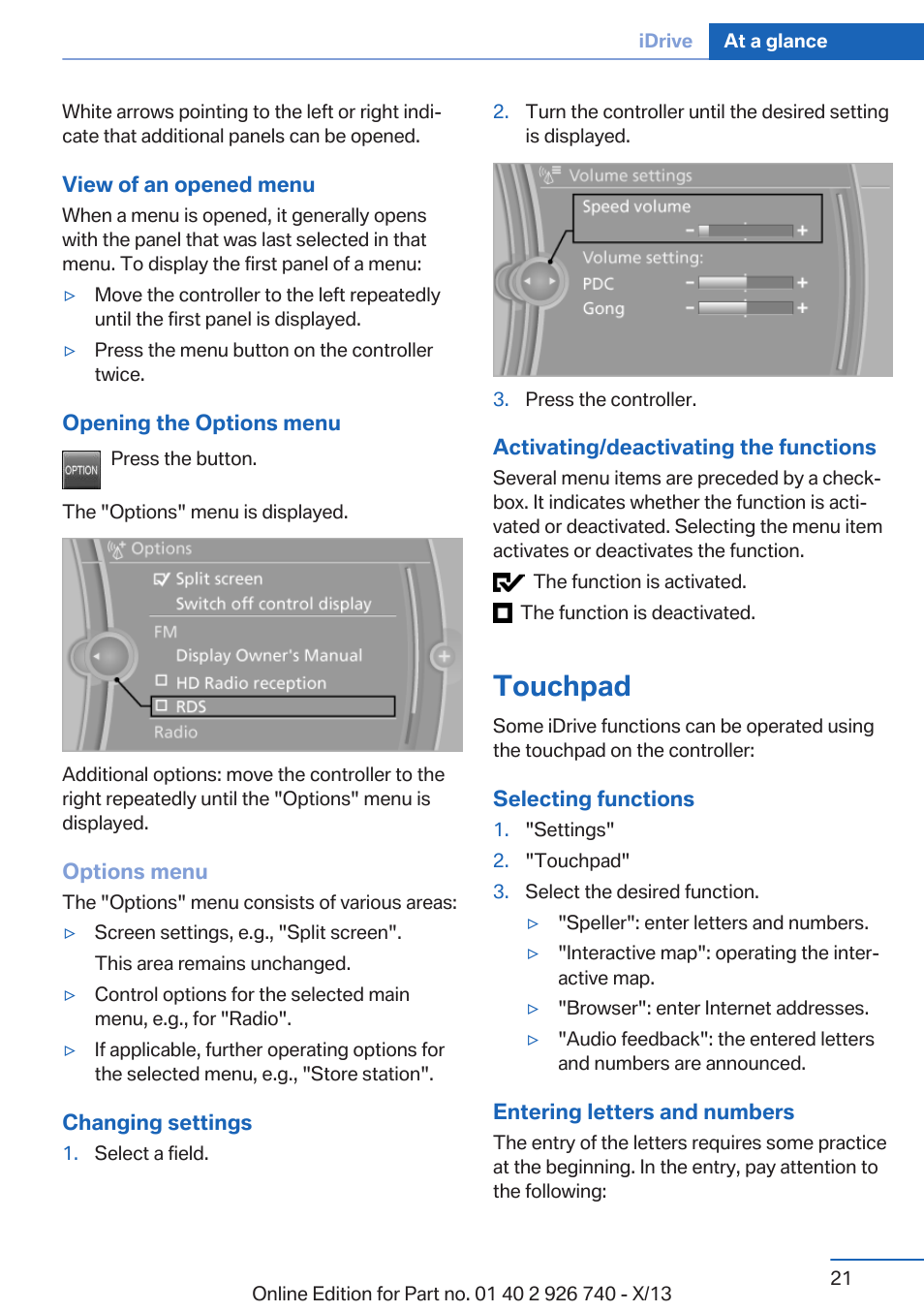 Touchpad | BMW X5 User Manual | Page 21 / 265