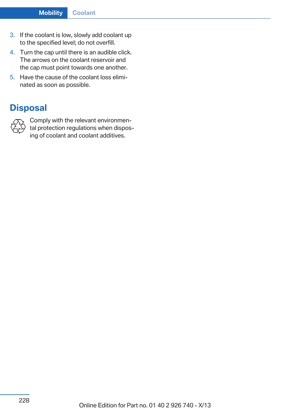 Disposal | BMW X5 User Manual | Page 228 / 265